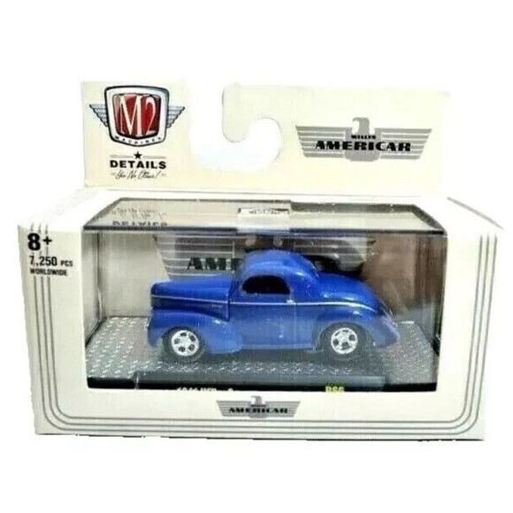 M2 Americar 1941 Willys Coupe Blue Vintage Car Toy 1:64 Diecast Clear Case Gift - Picture 1 of 3